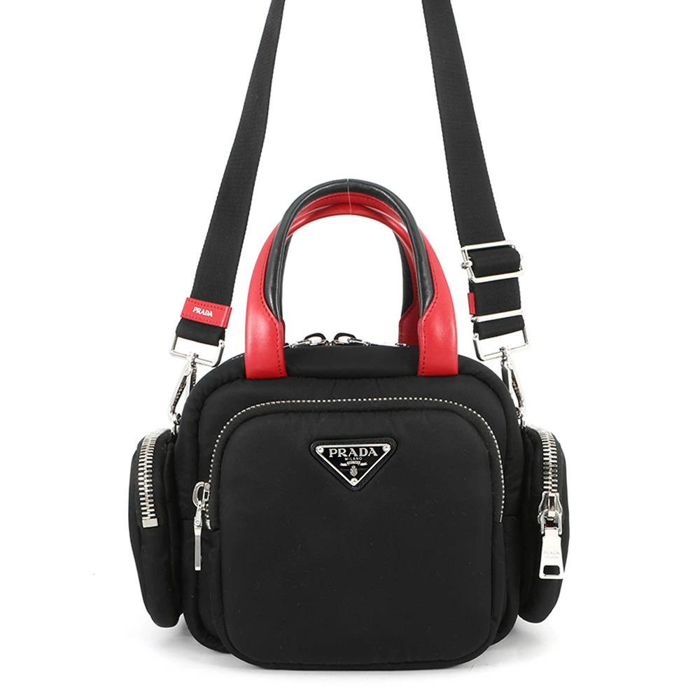 Prada Handbag multi pocket leather shoulder bag black